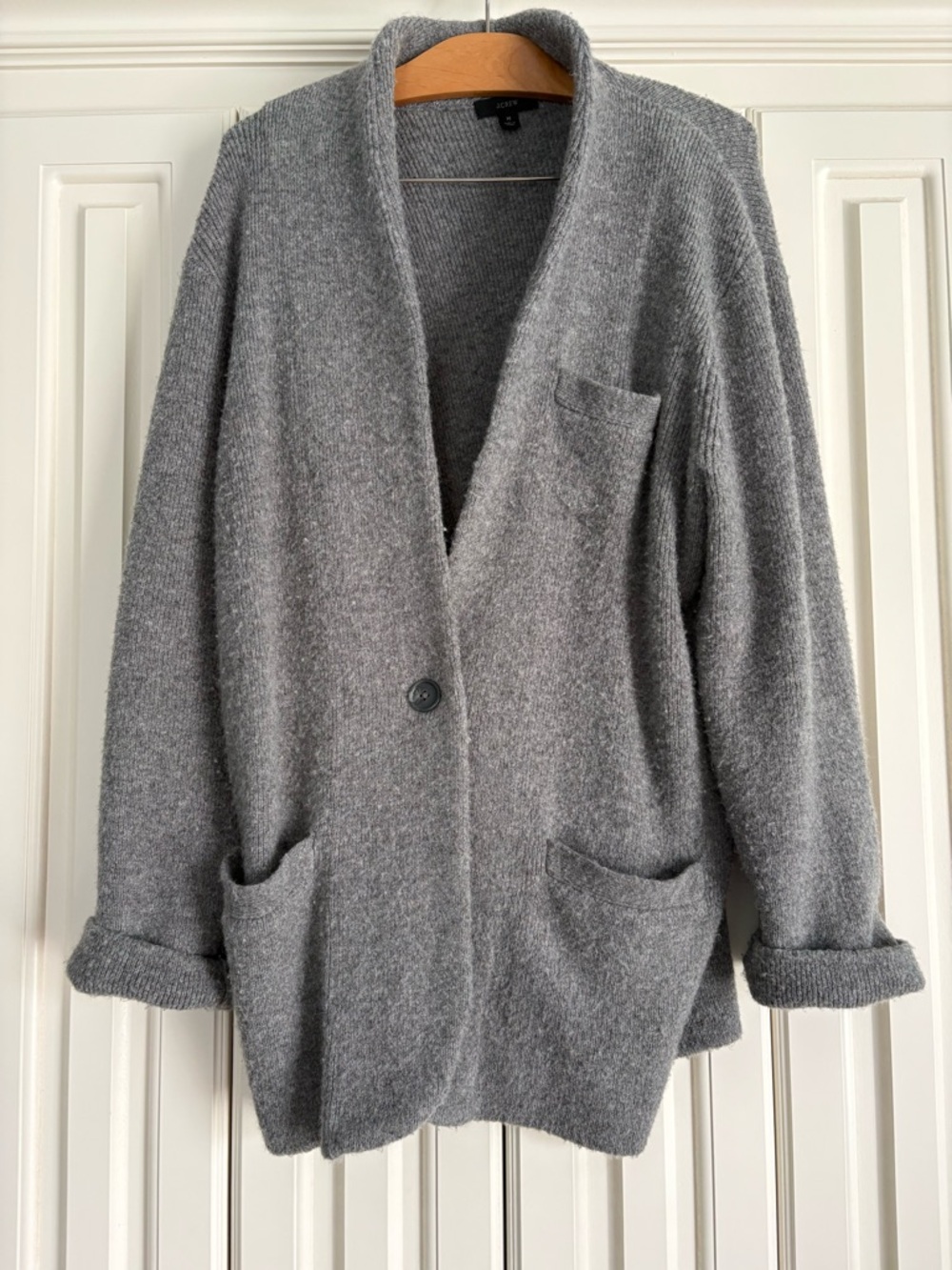J. Crew Heather Gray Knit Single-Button Open Cardigan Size Medium